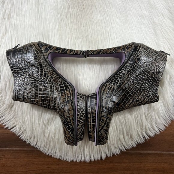 Herve Leger‎ Size 38.5 Crocodile Embossed Print Leather Booties Boots - Picture 2 of 12